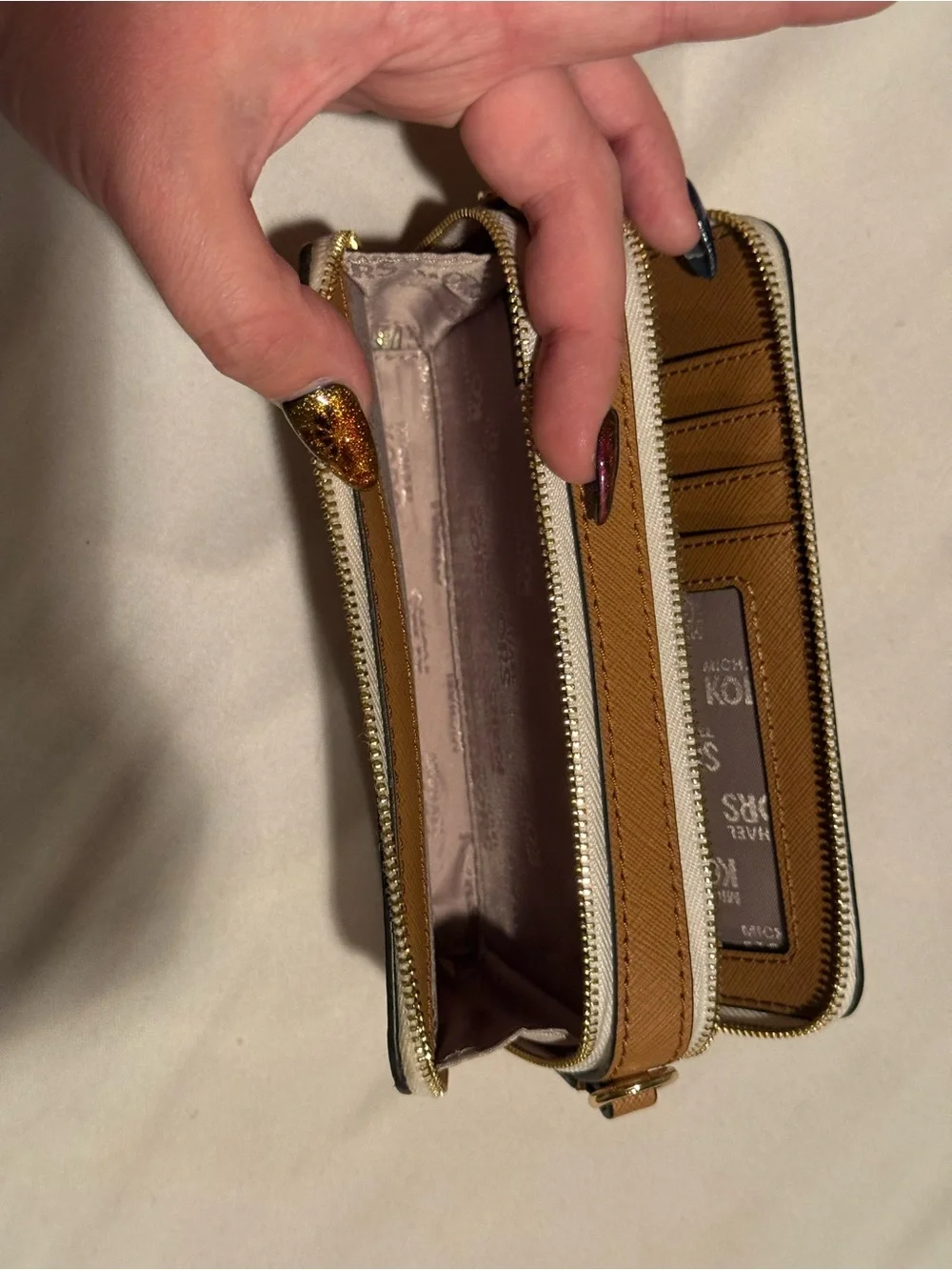 Michael Kors Cream and Gold Signature Zip Wallet/purse